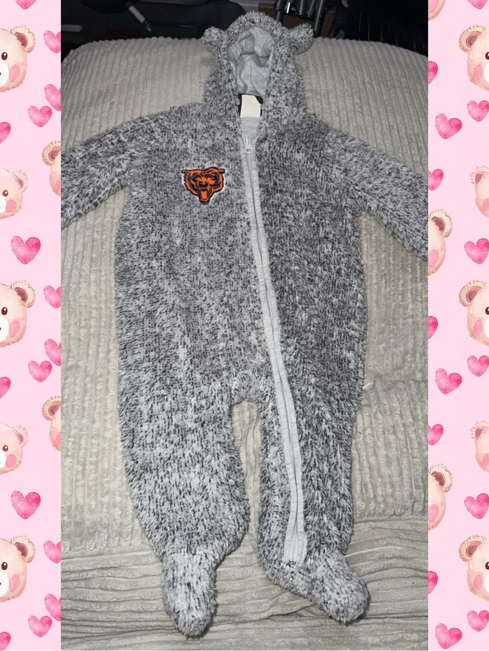 Gray Fuzzy Footed One-Piece 3-6 months